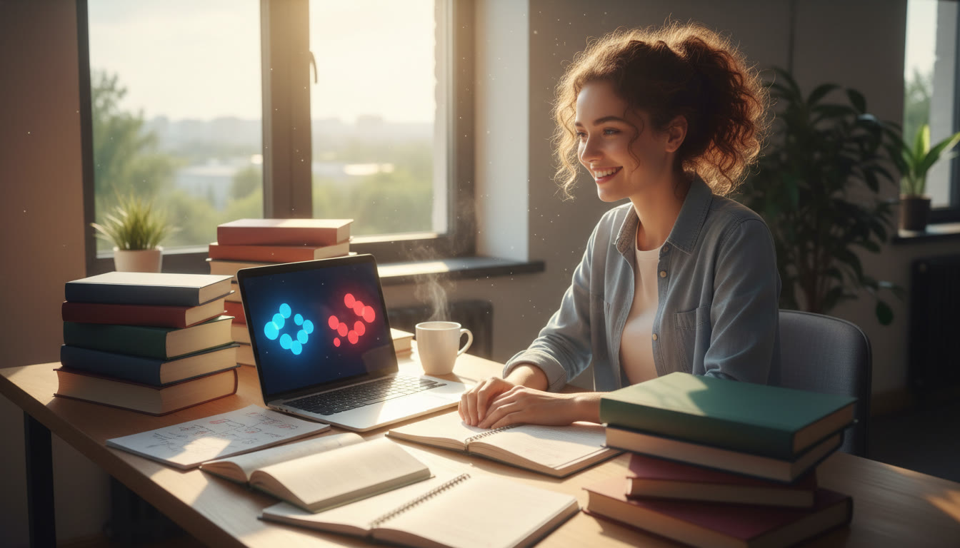 Photo Idea : Student at a desk surrounded by IB textbooks and a laptop, highlighting notes labeled HL and SL
