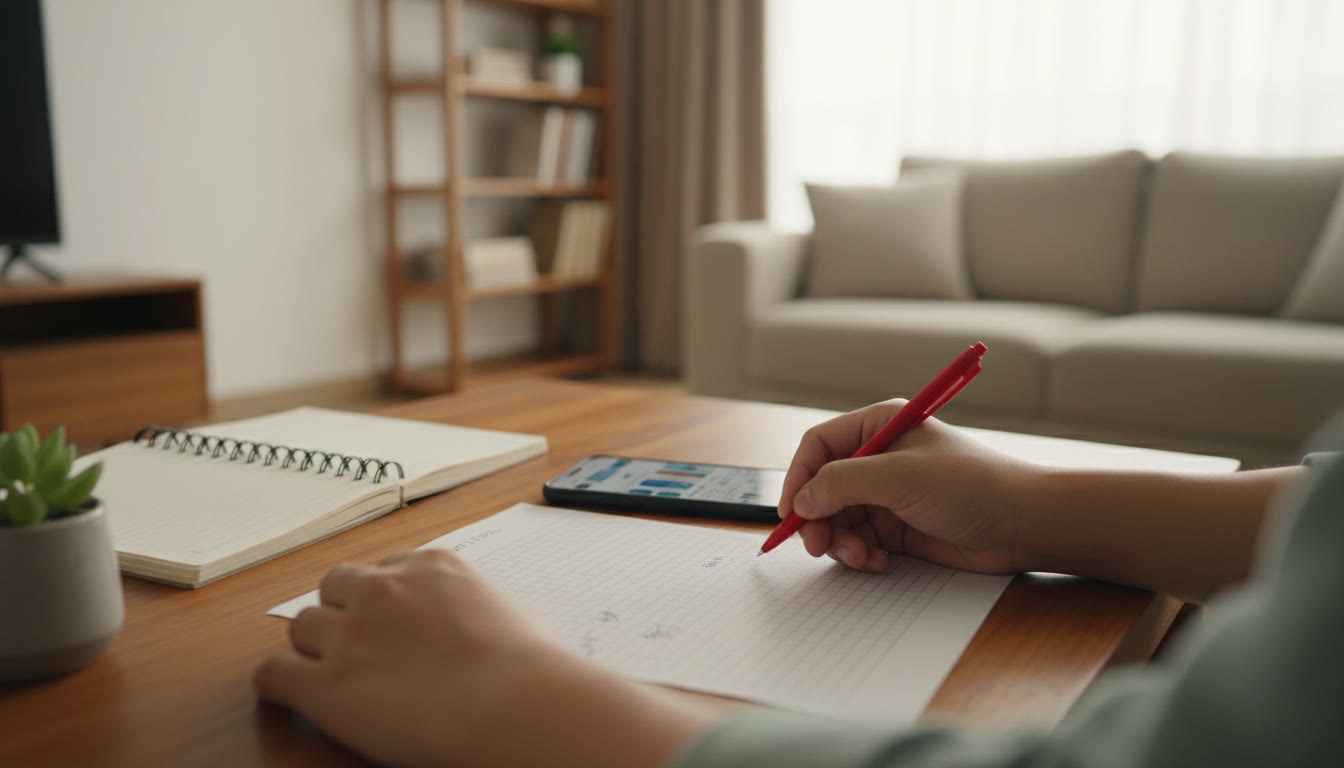 Photo Idea : Close-up of hands annotating an error log beside an open notebook and a red pen