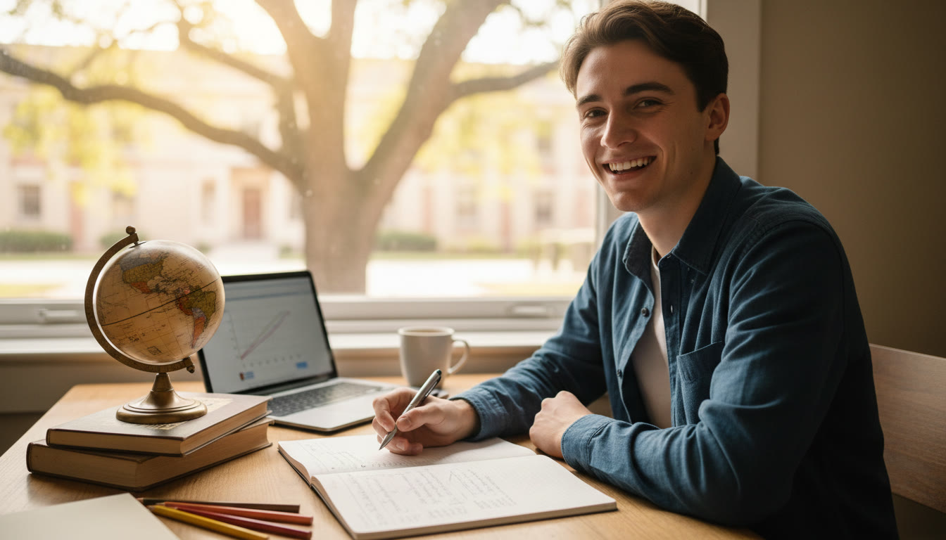 Photo Idea : Student writing concise TOK notes beside a chosen object on a desk