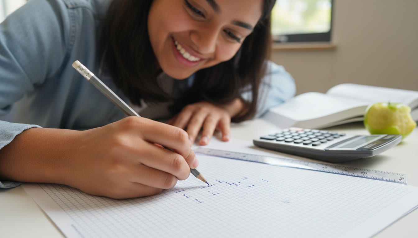 Photo Idea : Close-up of a student plotting points with error bars on graph paper