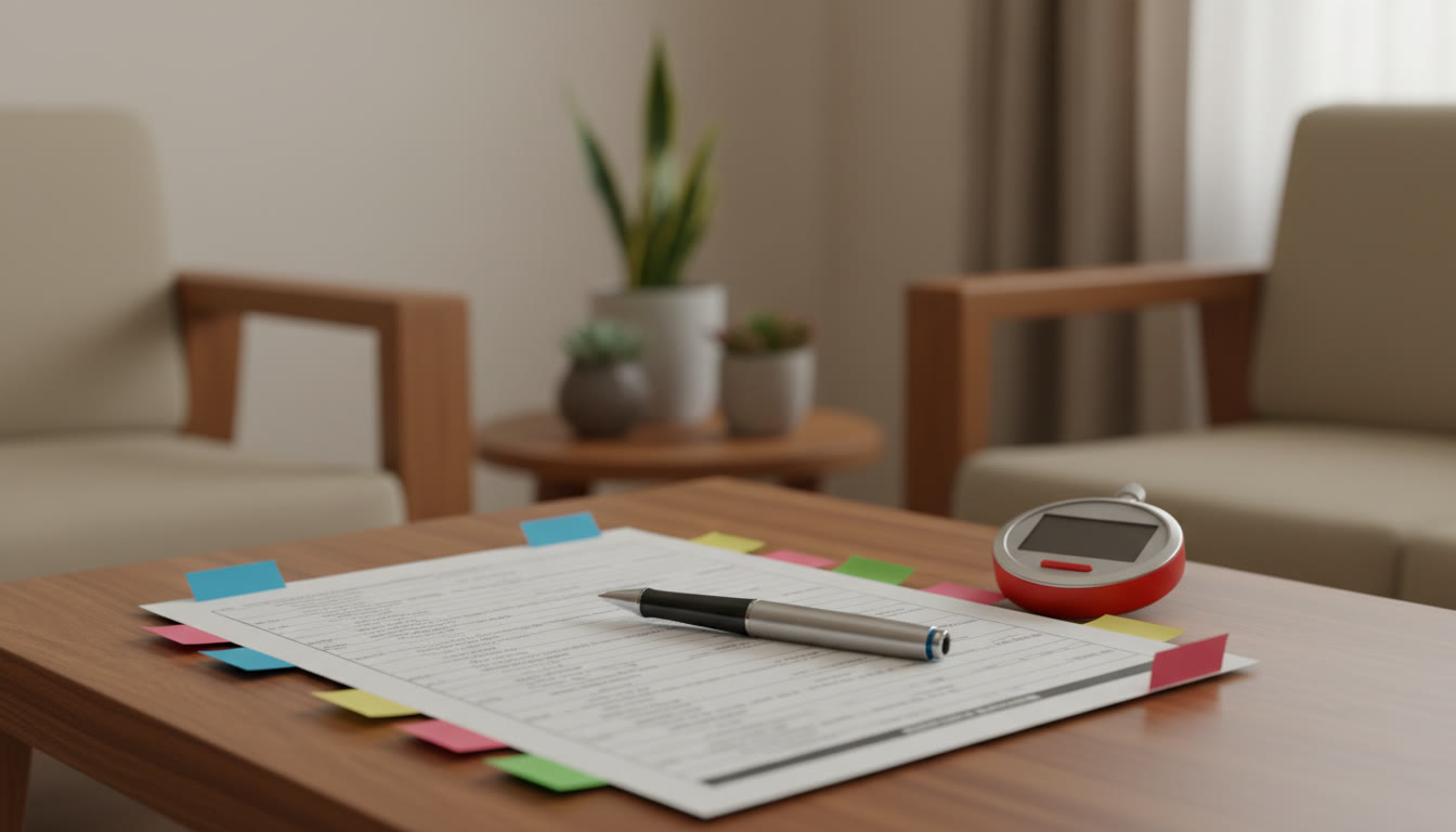 Photo Idea : A printed error log with colored sticky tabs, a pen, and a stopwatch
