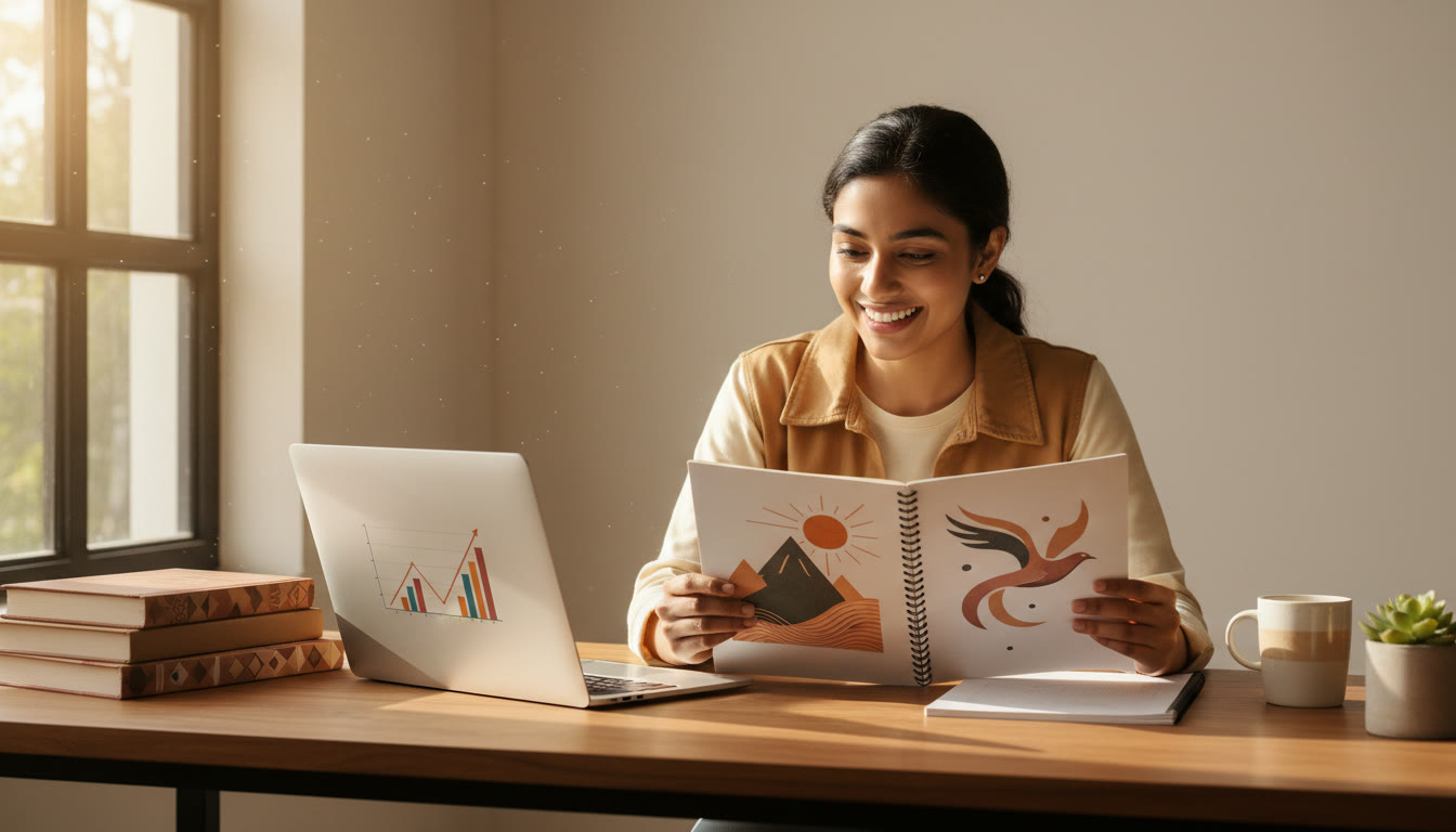 Photo Idea : Student comparing two notebooks labeled