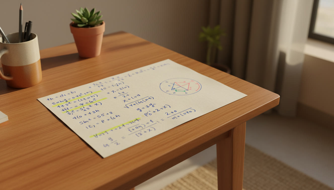 Photo Idea : Close-up of a one-page revision sheet with formulas, highlighted notes and a small labelled diagram