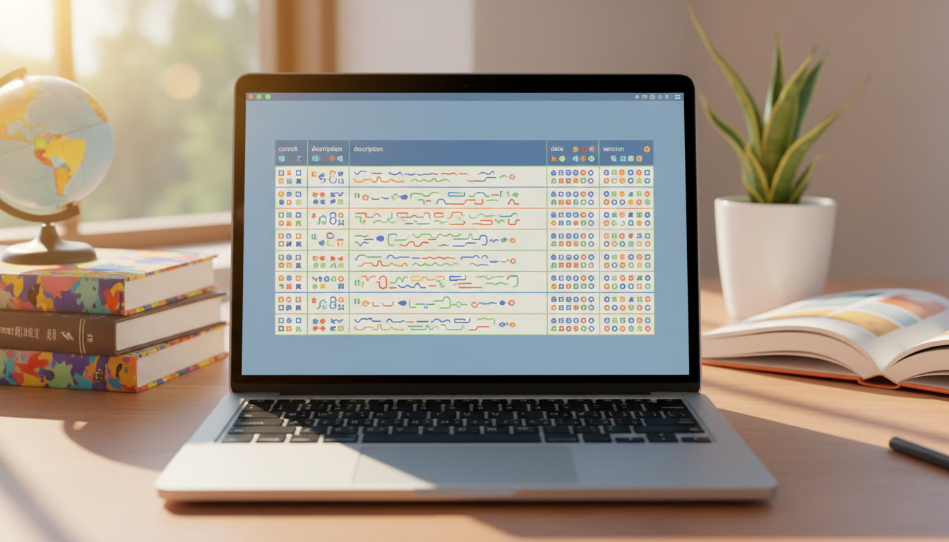 Photo Idea : Screenshot of a well-organized change-log table on a laptop screen