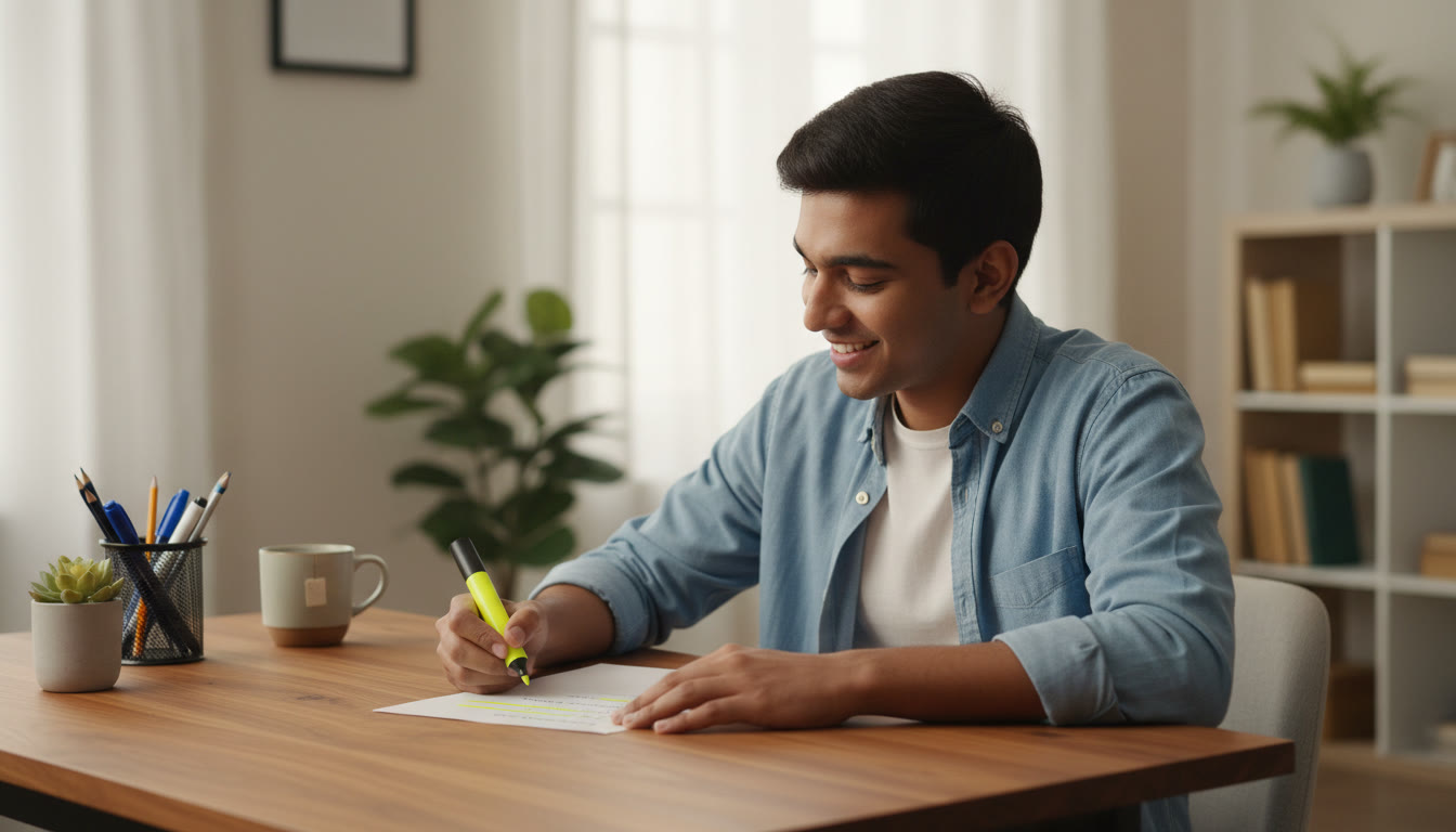 Photo Idea : Student marking a question paper with a highlighter, underlining command words and technical terms