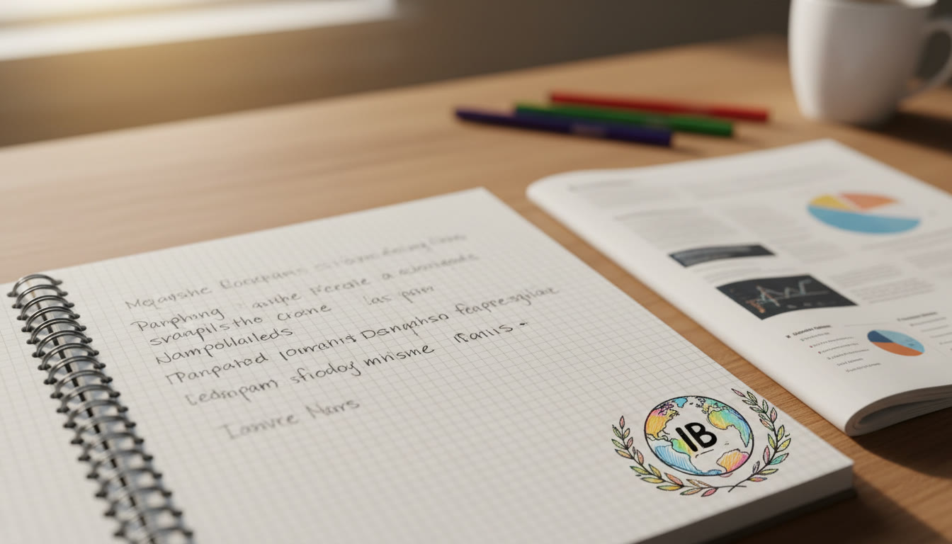 Photo Idea : close-up of a notebook with handwritten paraphrase notes beside a printed article