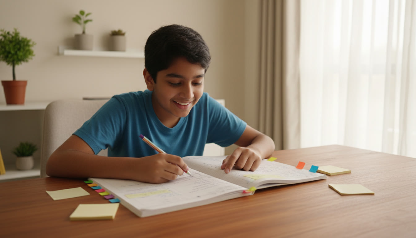 Photo Idea : A student annotating an error log with colored tabs and sticky notes