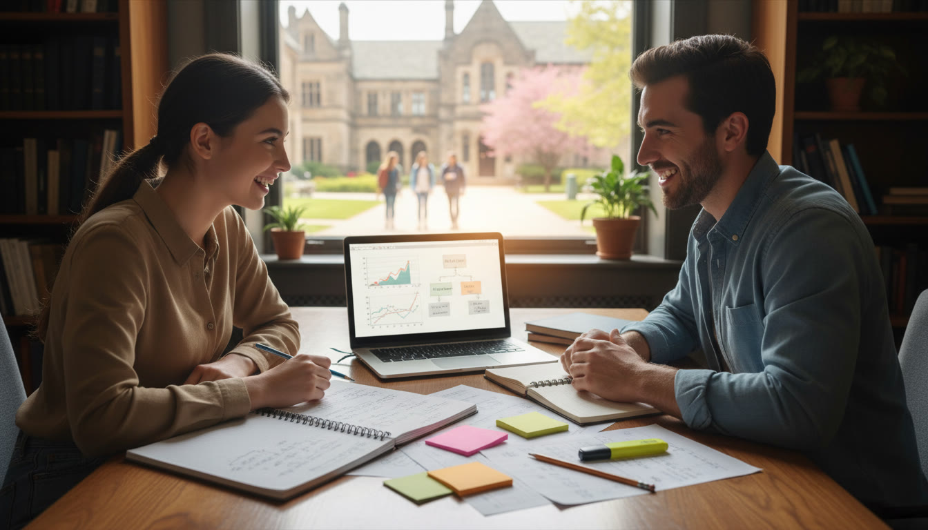 Photo Idea : a student meeting with a tutor over a laptop, notes spread out