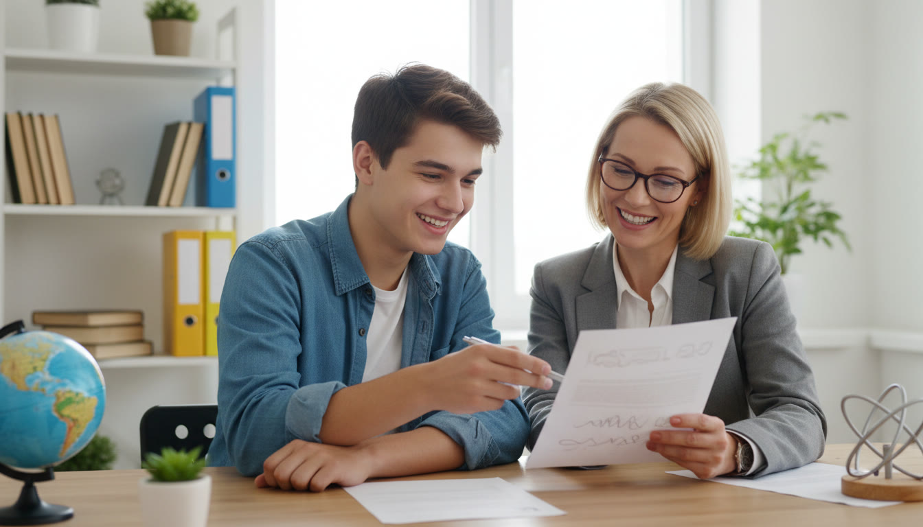 Photo Idea : student and teacher reviewing a recommendation letter at a desk