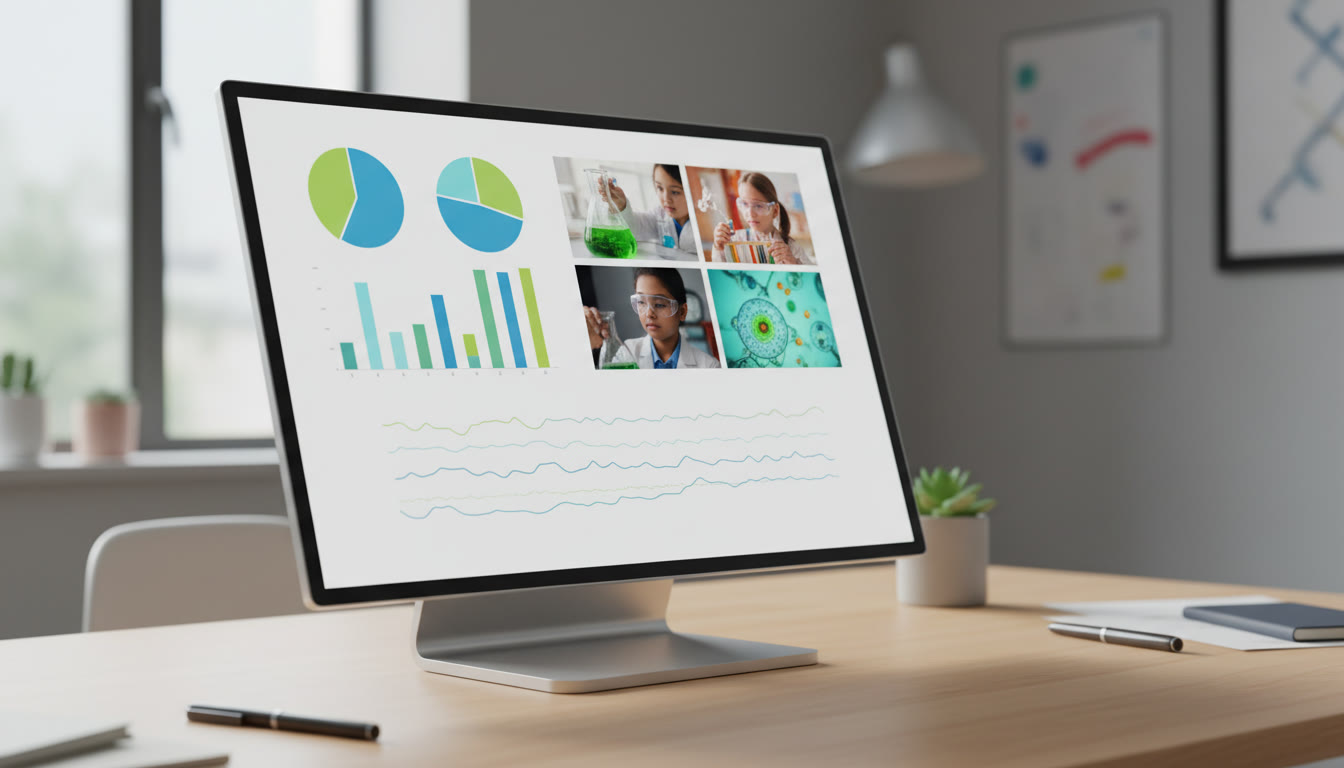 Photo Idea : A neat digital portfolio screen with charts, photos of experiments, and a reflection paragraph visible.