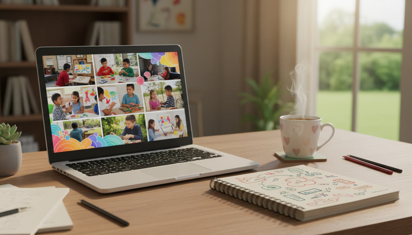 Photo Idea : Open laptop showing a CAS portfolio page, handwritten notes, and a coffee mug