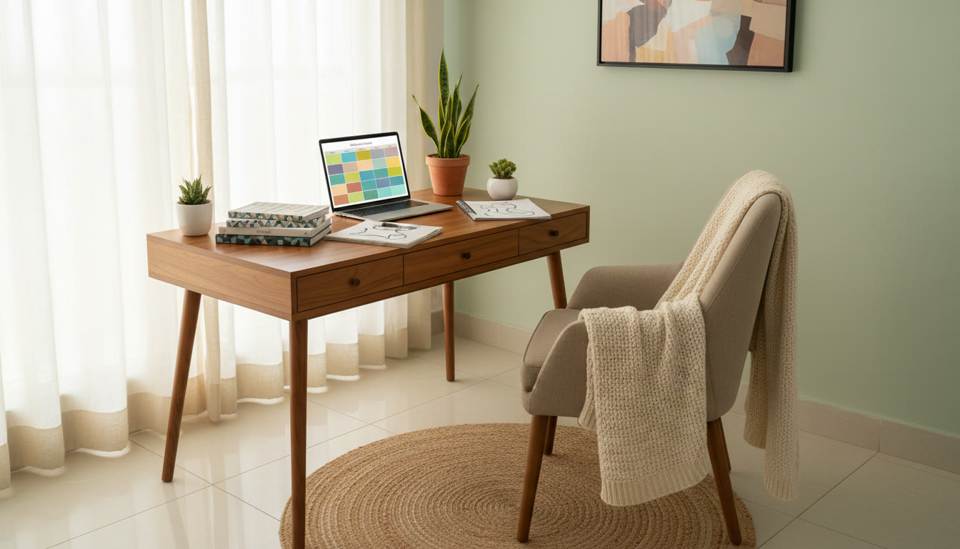 Photo Idea : A calm study corner with textbooks, a planner, and a laptop showing a weekly study schedule