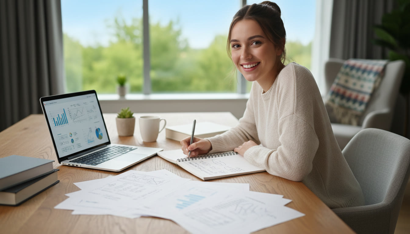 Photo Idea : A student working through a practice paper with a laptop and notes