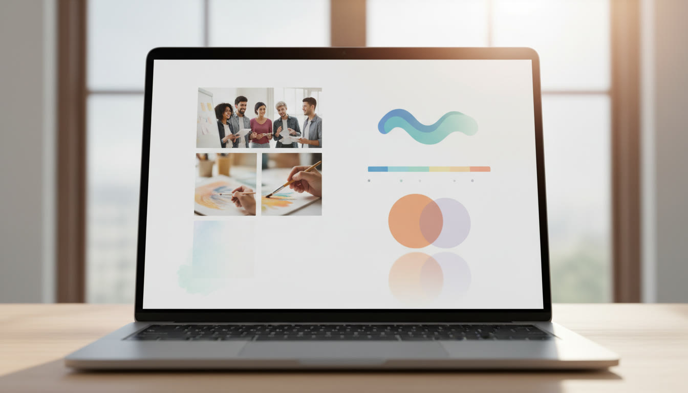 Photo Idea : A laptop screen showing a clean digital portfolio layout with photos, reflections, and a project timeline