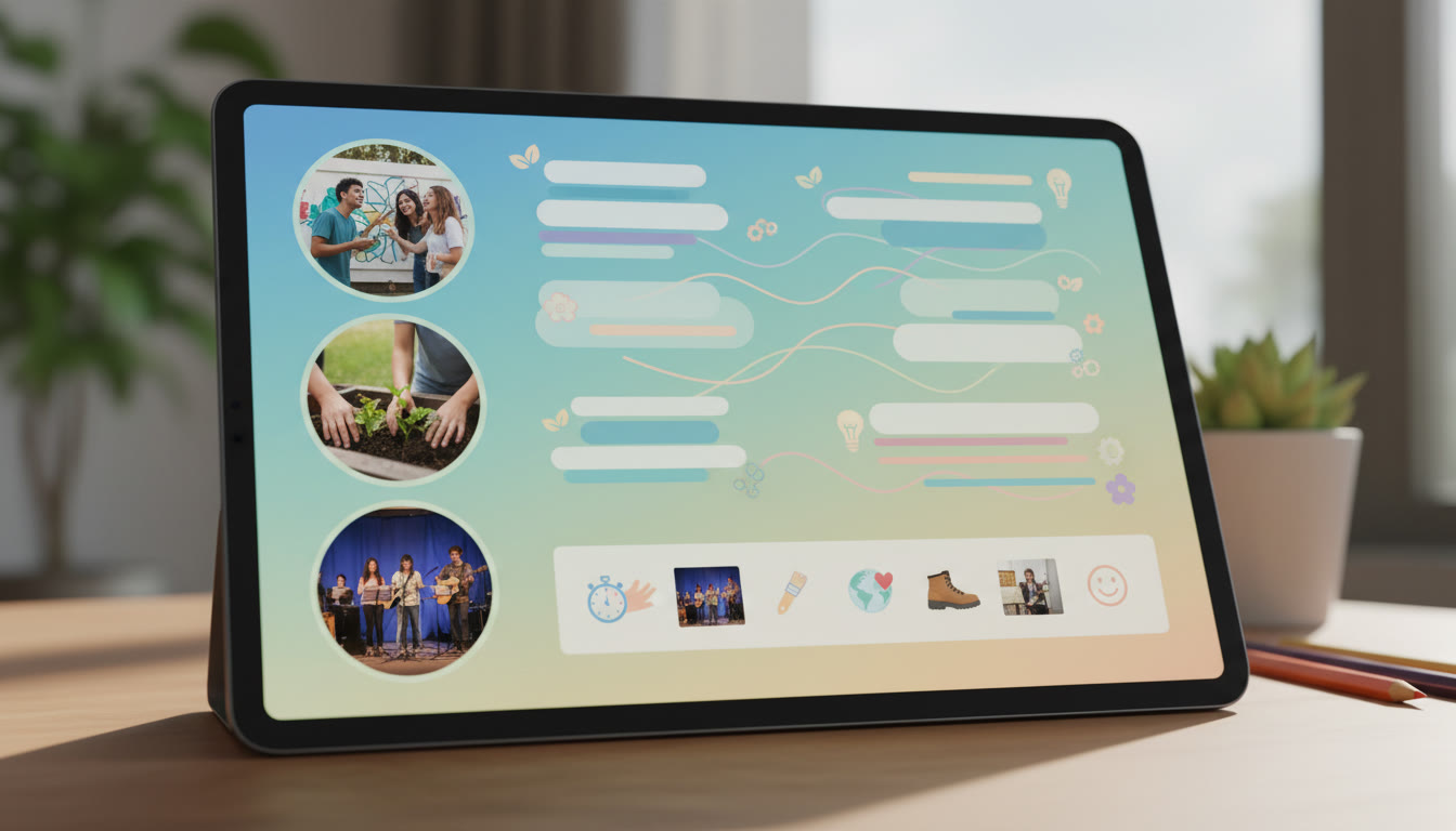 Photo Idea : A neat digital portfolio screen showing CAS entries, photos and short reflections