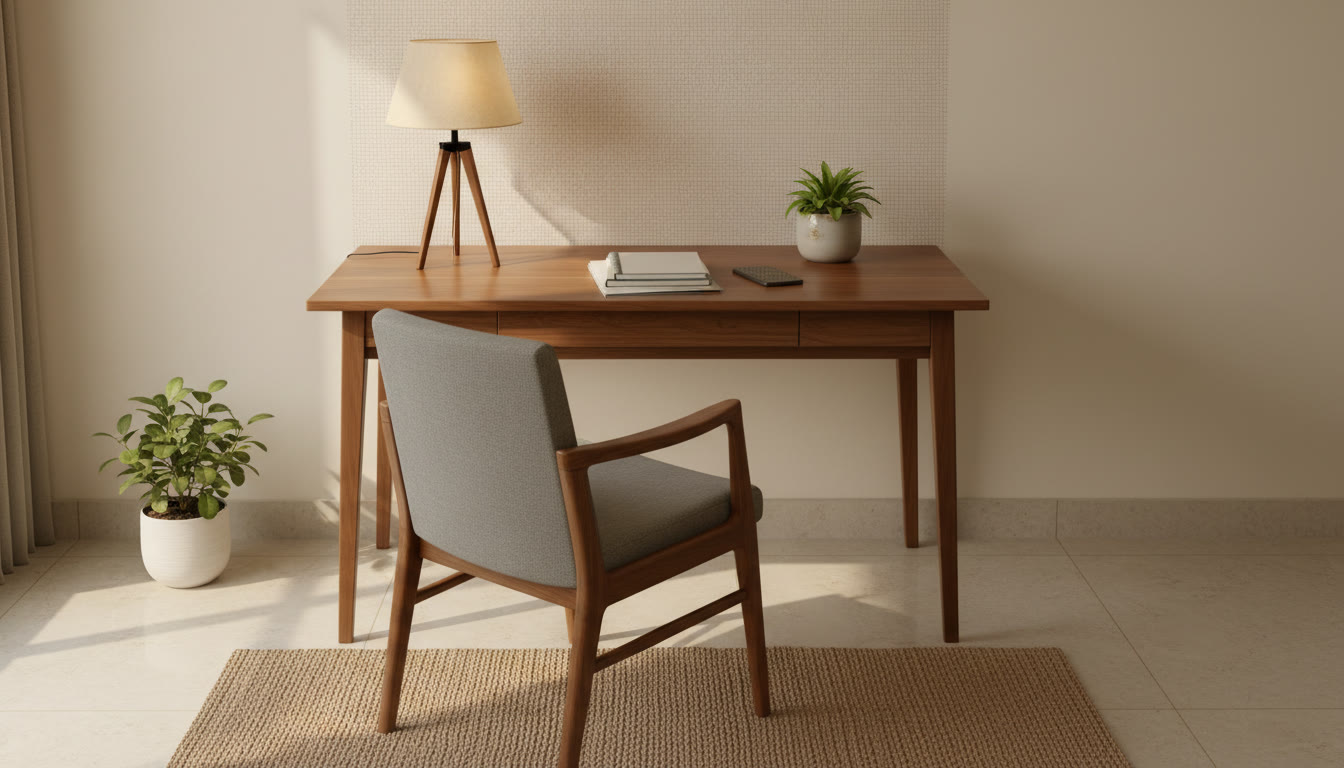 Photo Idea : A quiet study corner with a desk lamp, neat notebooks, and a closed phone to emphasize focus