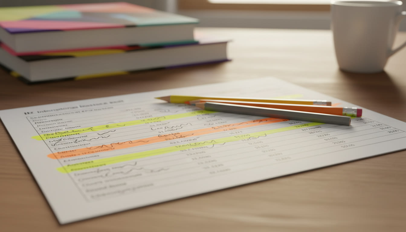 Photo Idea : A close-up of a printed scorecard with pencils and highlighted rows