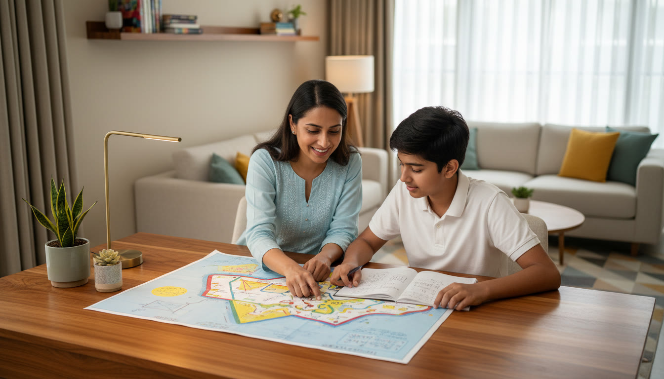 Photo Idea : Tutor and student working together over a chapter map and practice notebook
