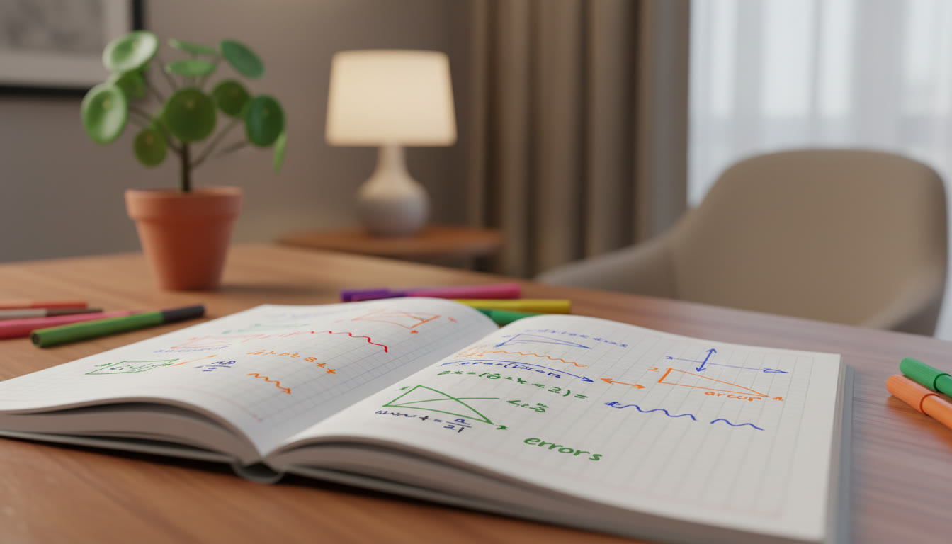 Photo Idea : Close-up of a notebook with color-coded error log entries and problem corrections