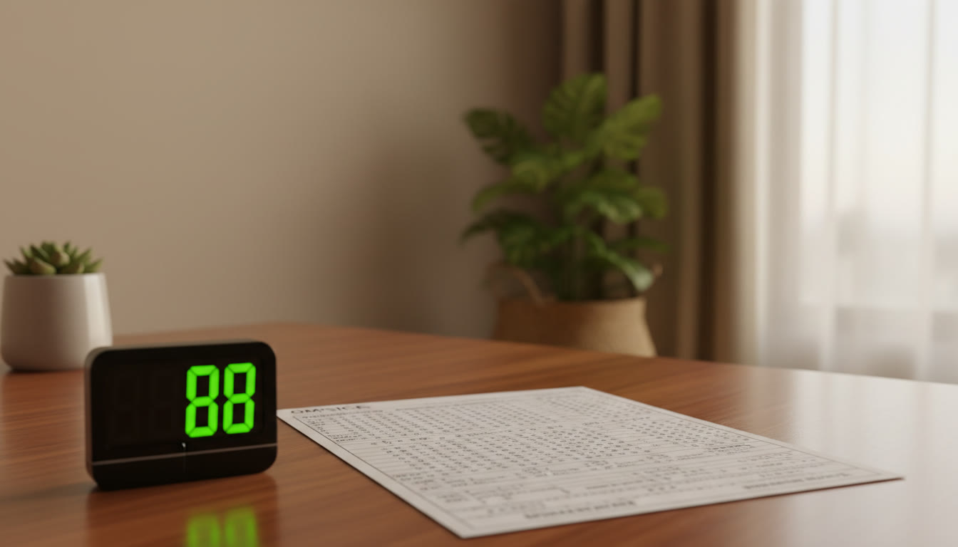 Photo Idea : Close-up of a timer, OMR sheet and a physics formula sheet on a desk