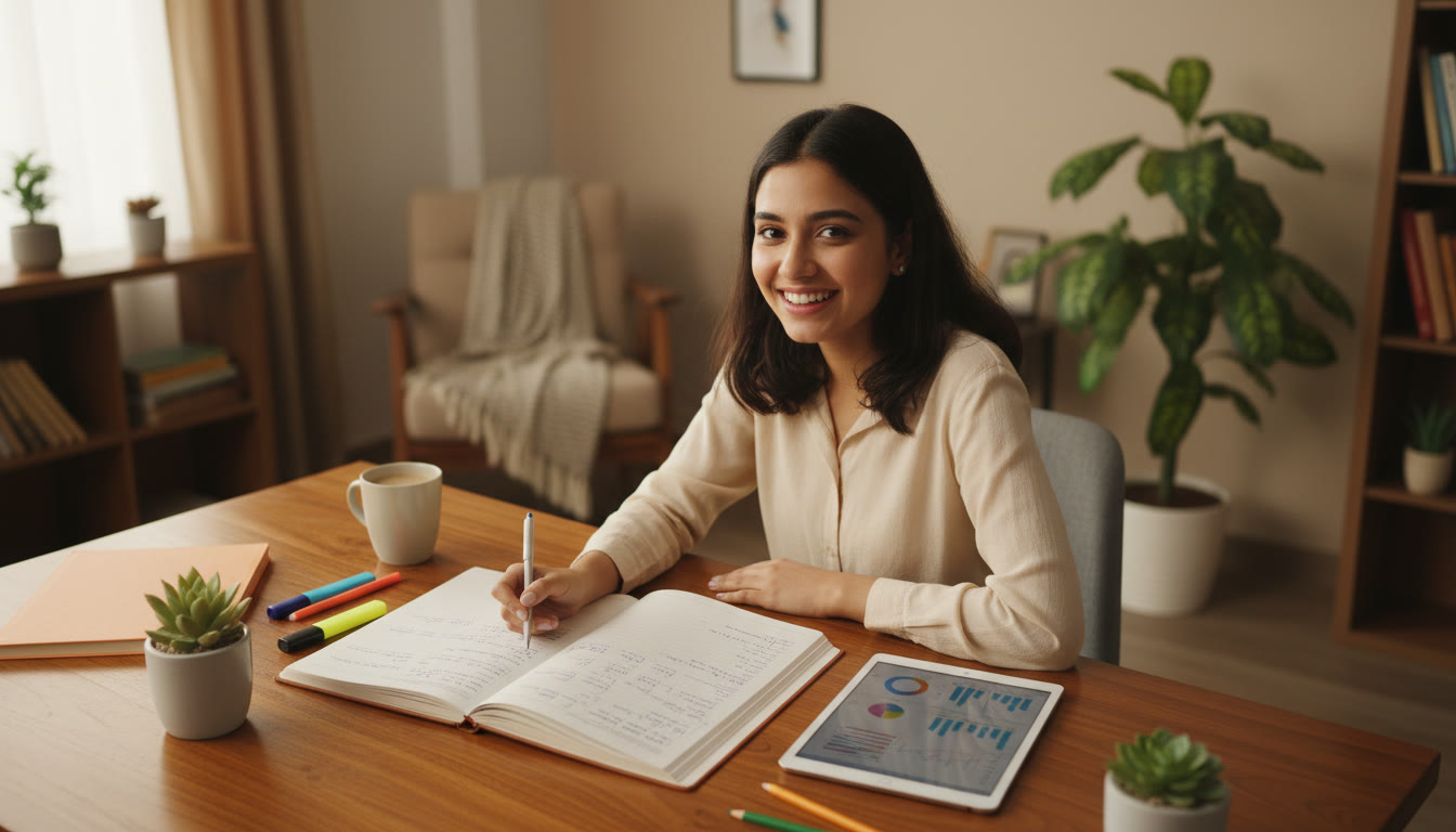Photo Idea : A student analyzing test results with a notebook titled "error log" and pens scattered around
