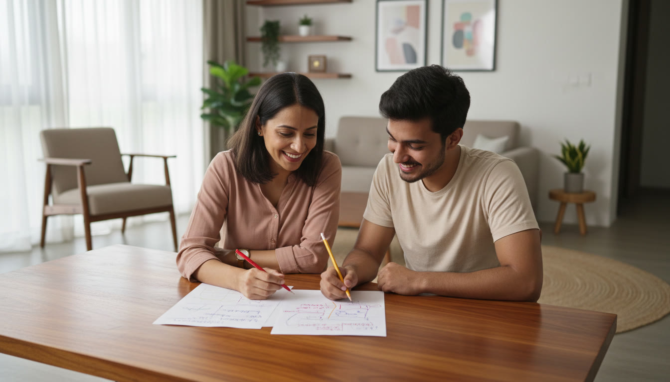 Photo Idea : A tutor and student reviewing a mock answer paper with notes, highlighting mistakes and improvements