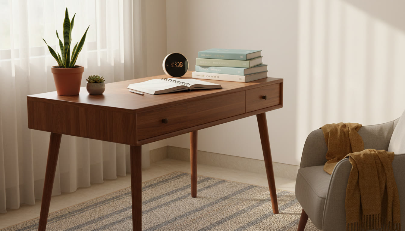 Photo Idea : A calm study corner with NEET textbooks, a notebook, and a timer showing early morning.