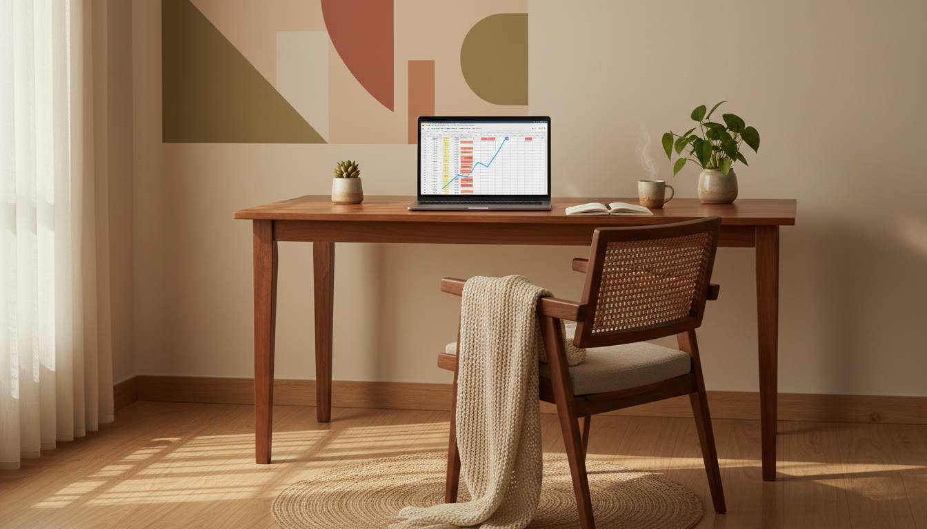 Photo Idea : Desktop showing a spreadsheet with a rising trend line and highlighted weak-topic cells
