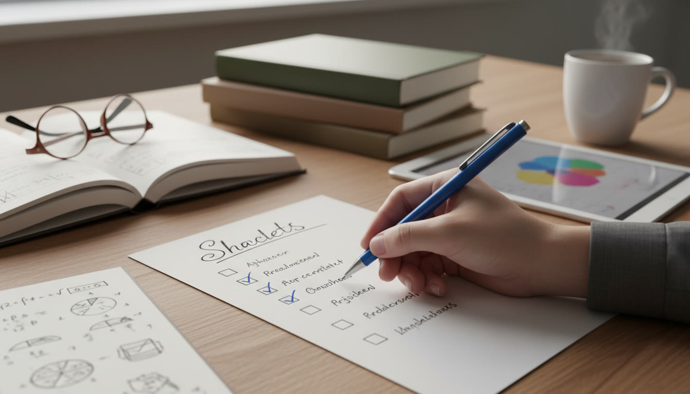 Photo Idea : Close-up of checklist being ticked off on a desk with study materials