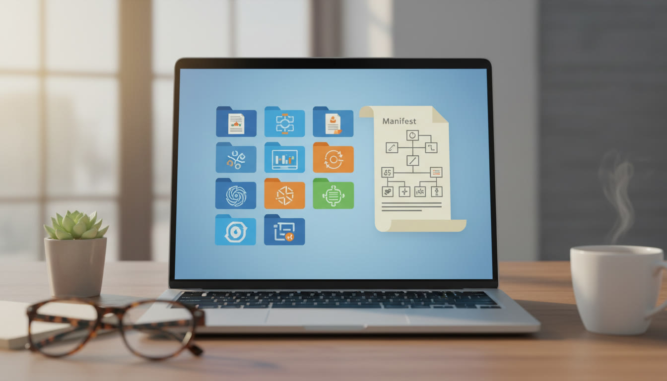 Photo Idea : A neat folder layout on screen showing named PDFs and a manifest document