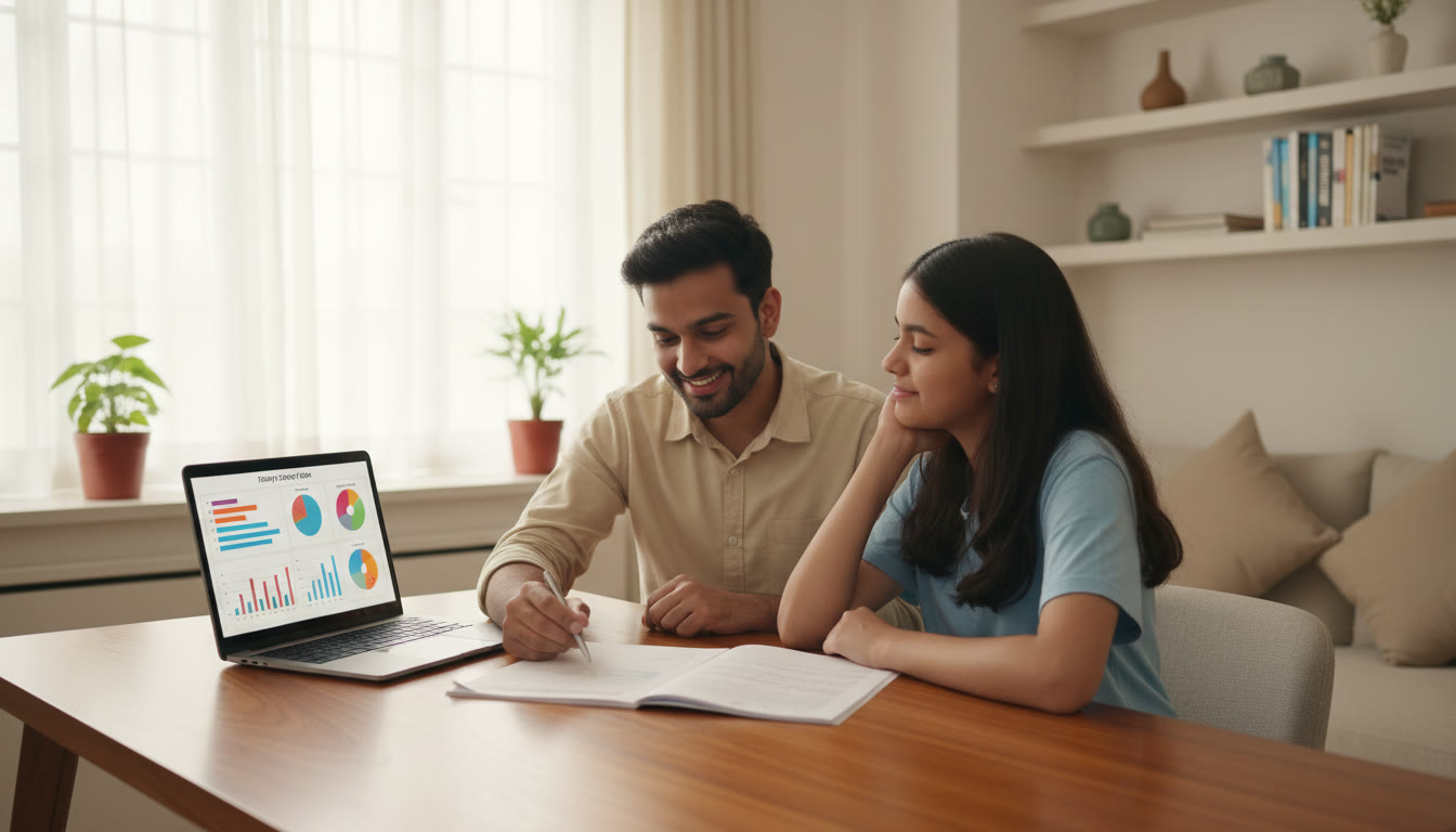 Photo Idea : Tutor and student reviewing a mock paper together, with a laptop showing a personalized study plan