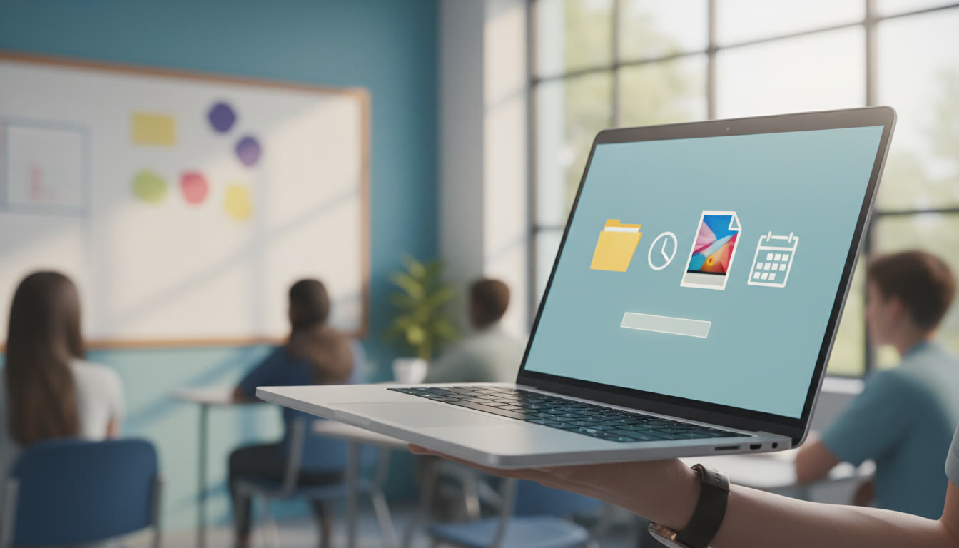 Photo Idea : Close-up of a studentโs hand holding a labeled, neatly photographed timestamped evidence file on a laptop screen