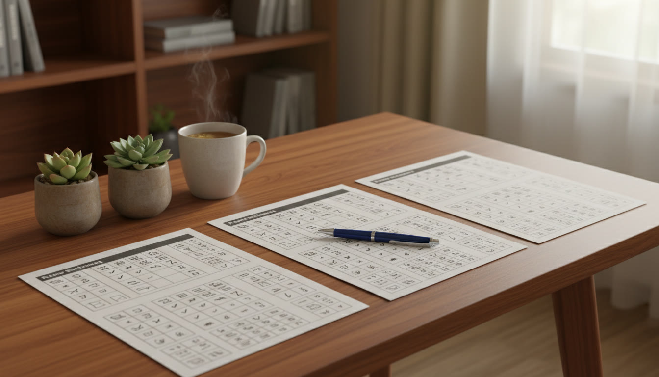 Photo Idea : neat one-page revision sheets arranged on a desk with a pen and checkboxes