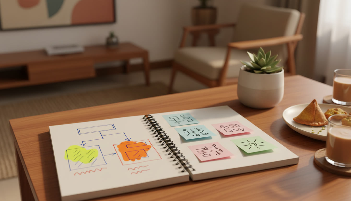 Photo Idea : Close-up of an open notebook showing an error log with highlighted mistakes and sticky reminder notes.
