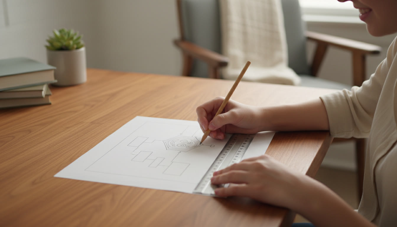 Photo Idea : Close-up of a student drawing and labelling a neat diagram with a pencil and ruler.