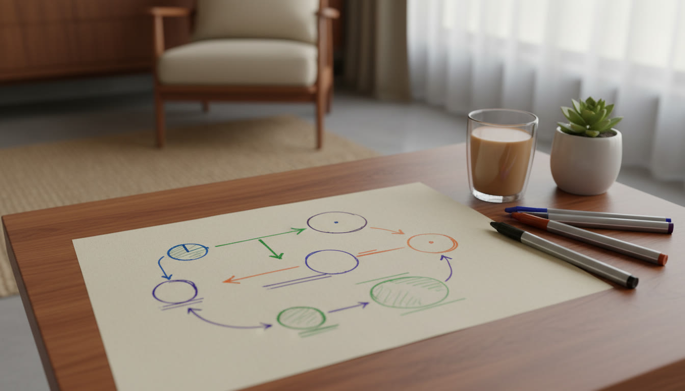 Photo Idea : Close-up of a labeled diagram on paper with neat handwriting and colored pens for emphasis