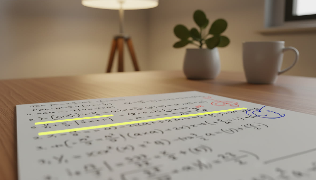Photo Idea : Close-up of solved math problem on paper with highlighted steps and annotations
