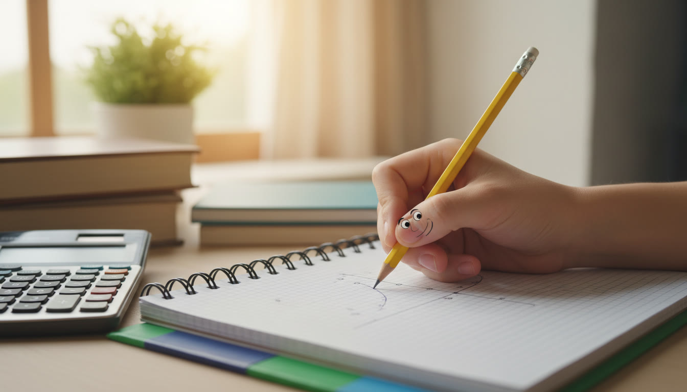 Photo Idea : Close-up of a student’s hand plotting a graph while a lab notebook and calculator sit nearby