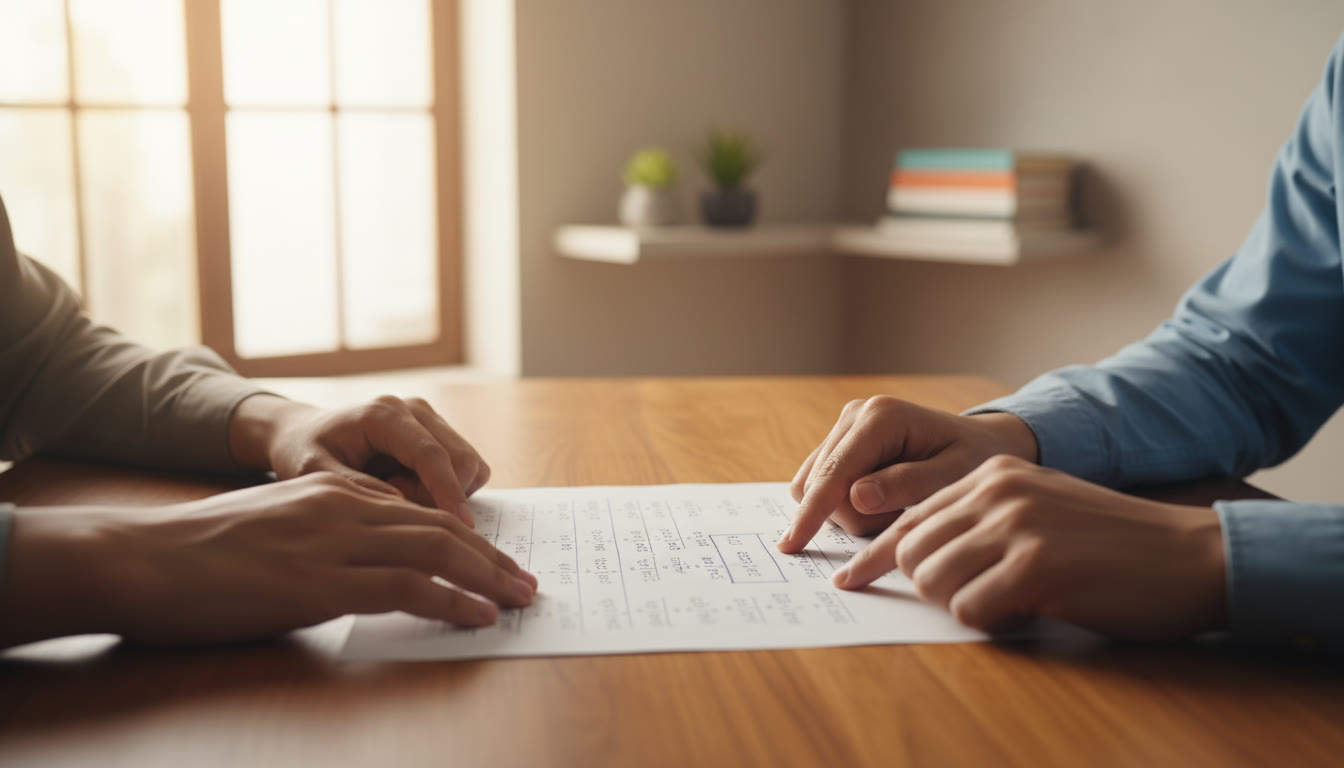 Photo Idea : Close-up of hands solving a math problem on paper with step-by-step working and a boxed final answer
