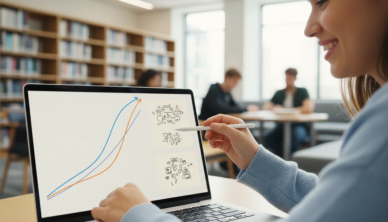 Photo Idea : Close-up of a graph on a laptop screen with margin notes reading 