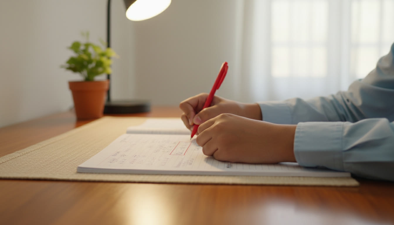 Photo Idea : Close-up of a student underlining a boxed final answer on a solved math problem