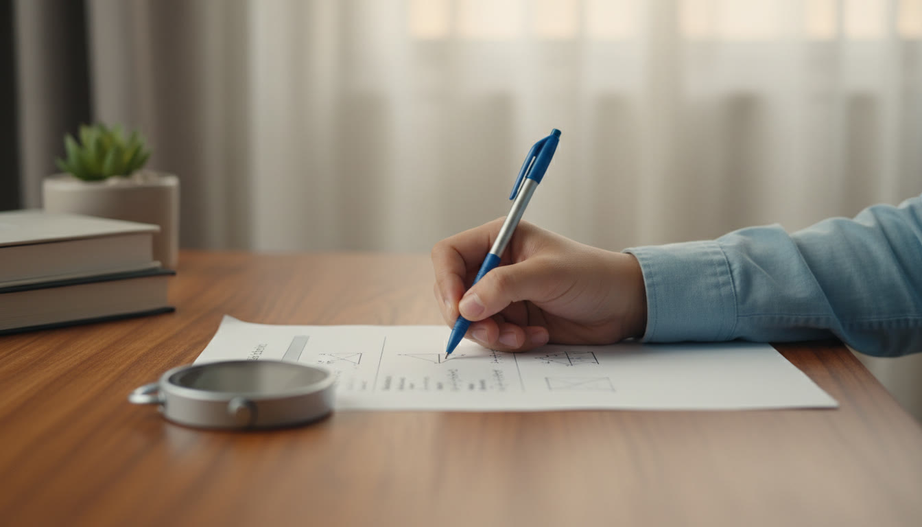 Photo Idea : Close-up of a student’s hand underlining a question on a printed mock paper with a stopwatch nearby