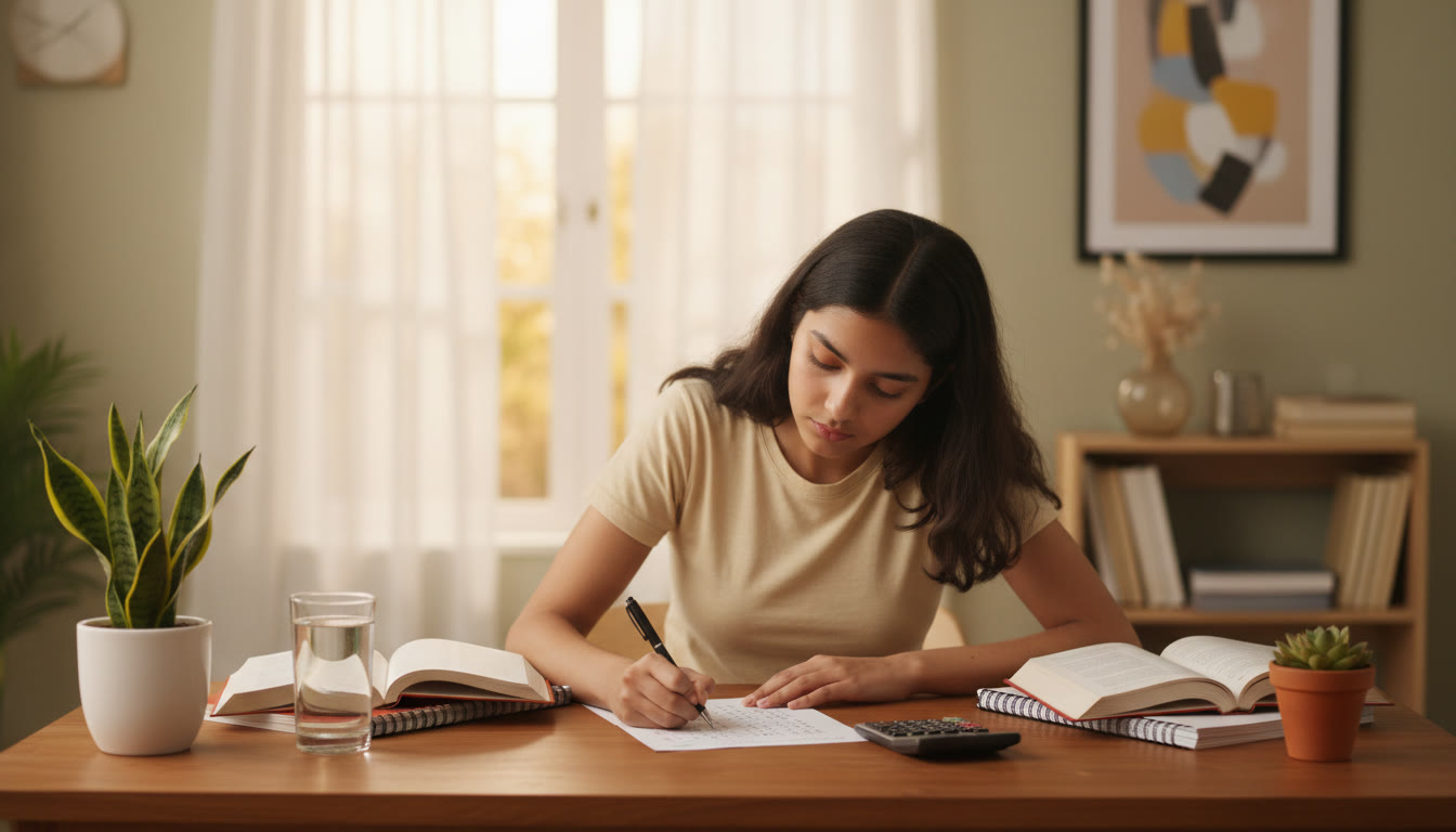 Photo Idea : Student marking answers on a mock test sheet with focused expression