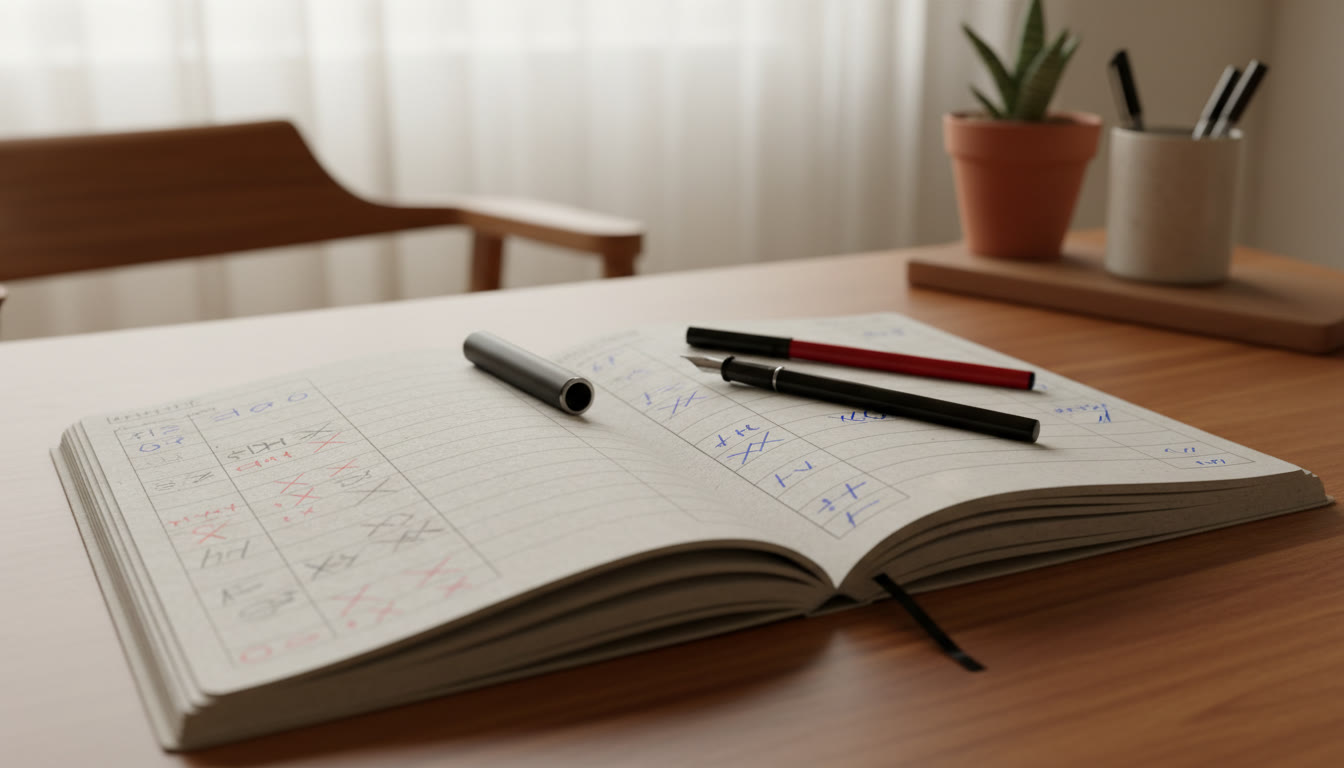 Photo Idea : Close-up of a student’s notebook showing an error log with dates and corrections