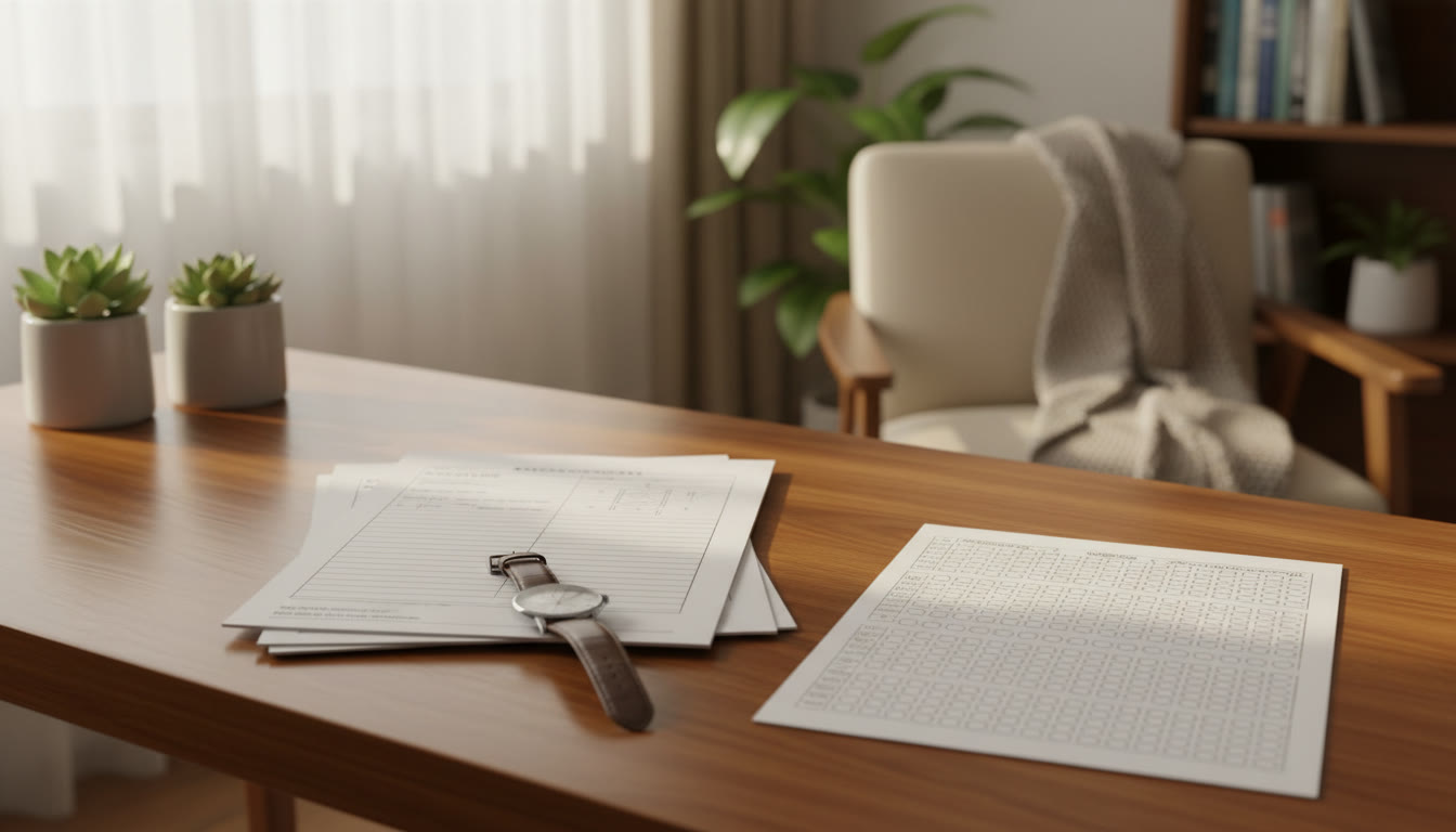 Photo Idea : A study desk with NEET mock test paper, a wristwatch, and neat OMR-style bubble sheet