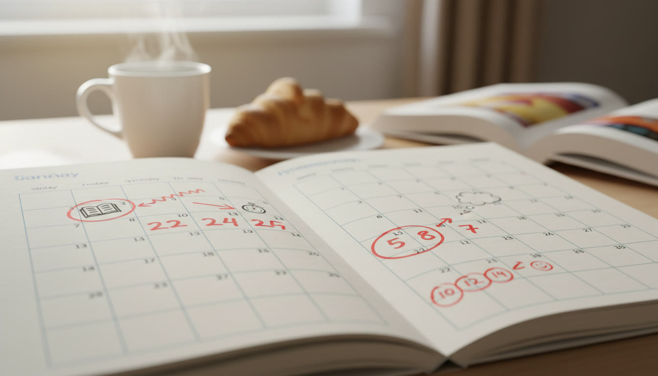 Photo Idea : Close-up of a calendar with test dates circled next to IB internal assessment deadlines