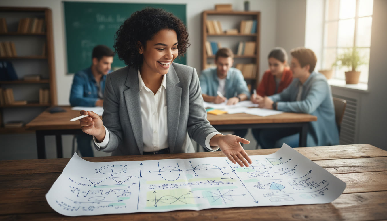 Photo Idea : A student presenting a neat mathematical exploration on paper with graphs, diagrams, and highlighted conclusions