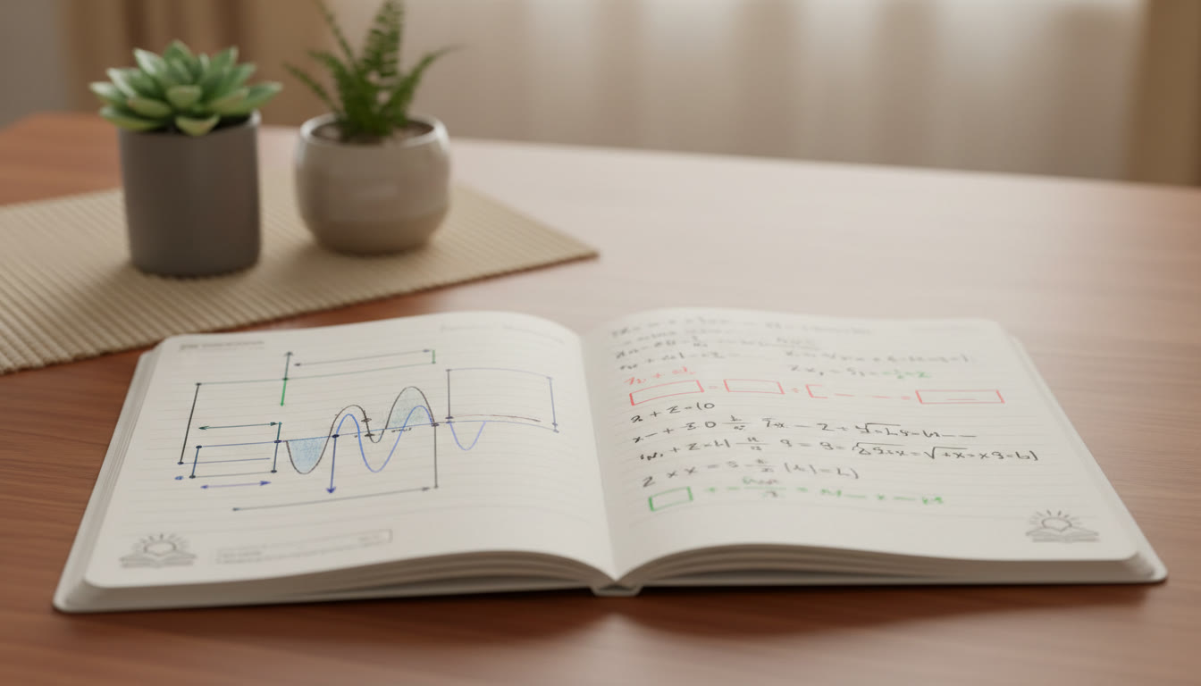 Photo Idea : Close-up of a student’s notebook showing a neat labelled diagram and a solved physics problem with annotations