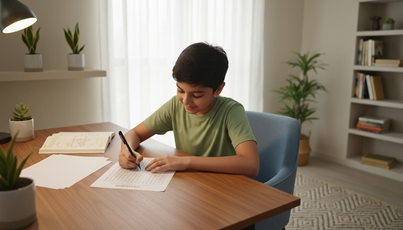 Photo Idea : A student practicing bubbling answers on an OMR sheet with steady hands