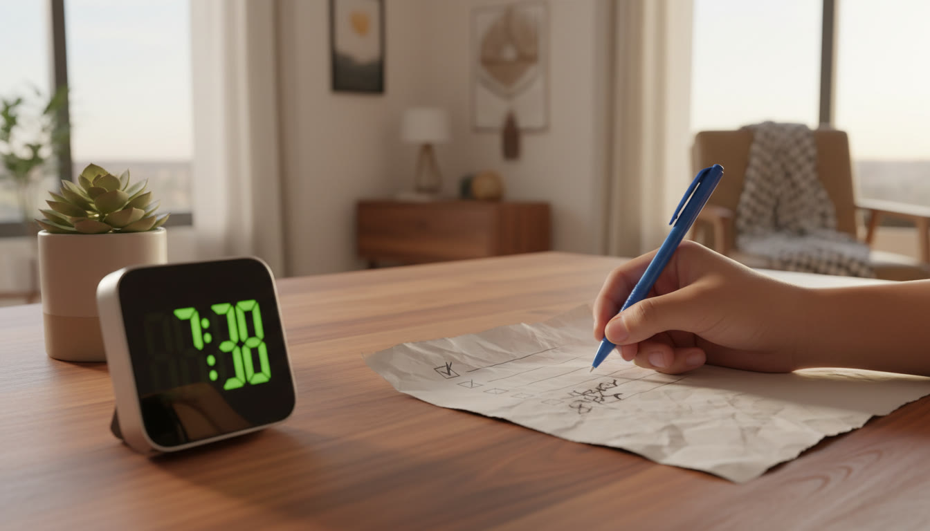 Photo Idea : close-up of a student’s hand writing a short verification checklist on a corner of the rough sheet while a timer runs